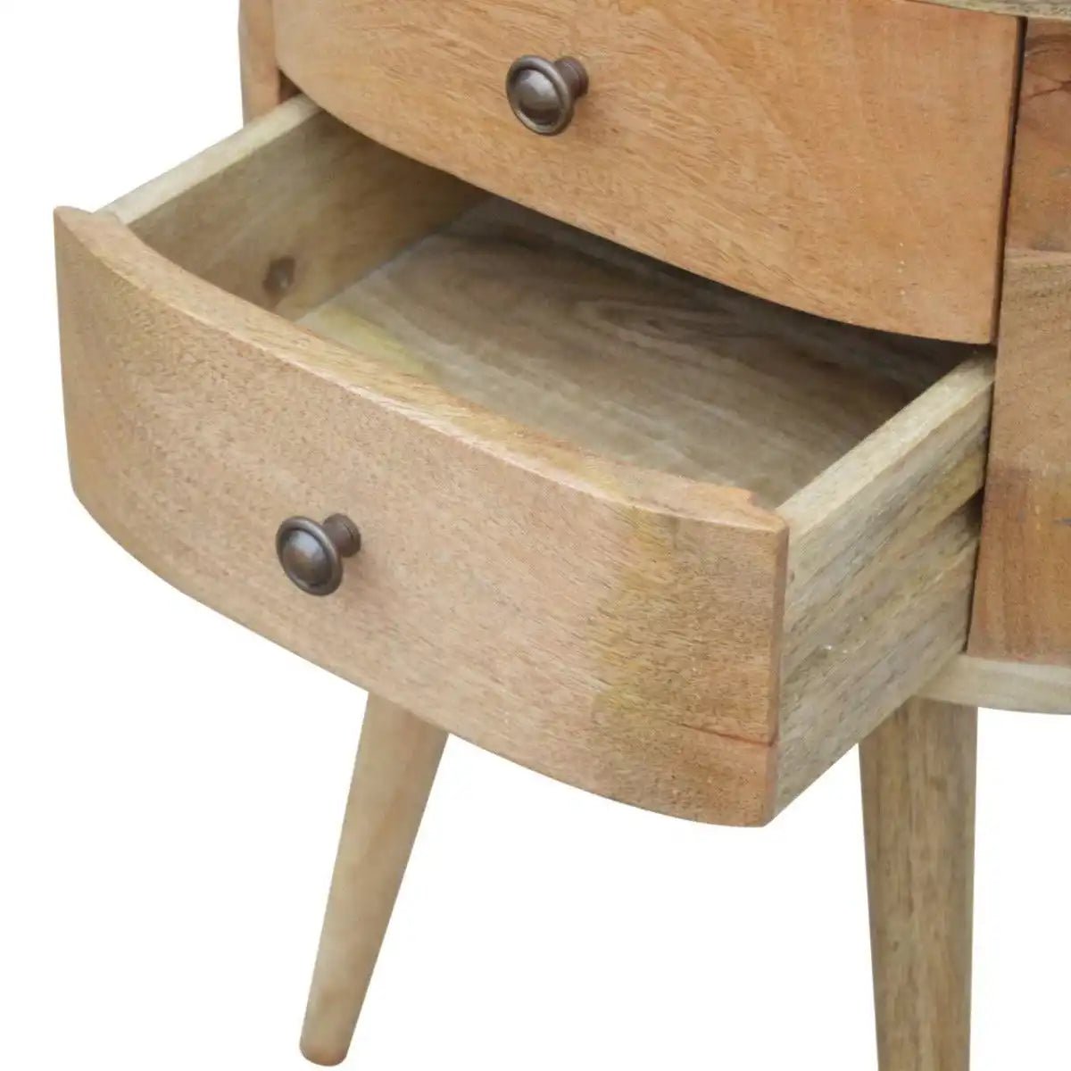Rounded Bedside Table with 2 Drawers in oak - effect Solid Mango Wood - Price Crash Furniture