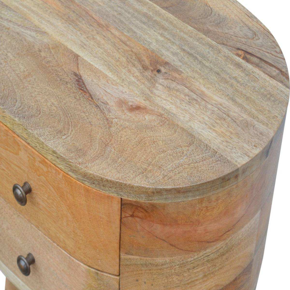 Rounded Bedside Table with 2 Drawers in oak - effect Solid Mango Wood - Price Crash Furniture