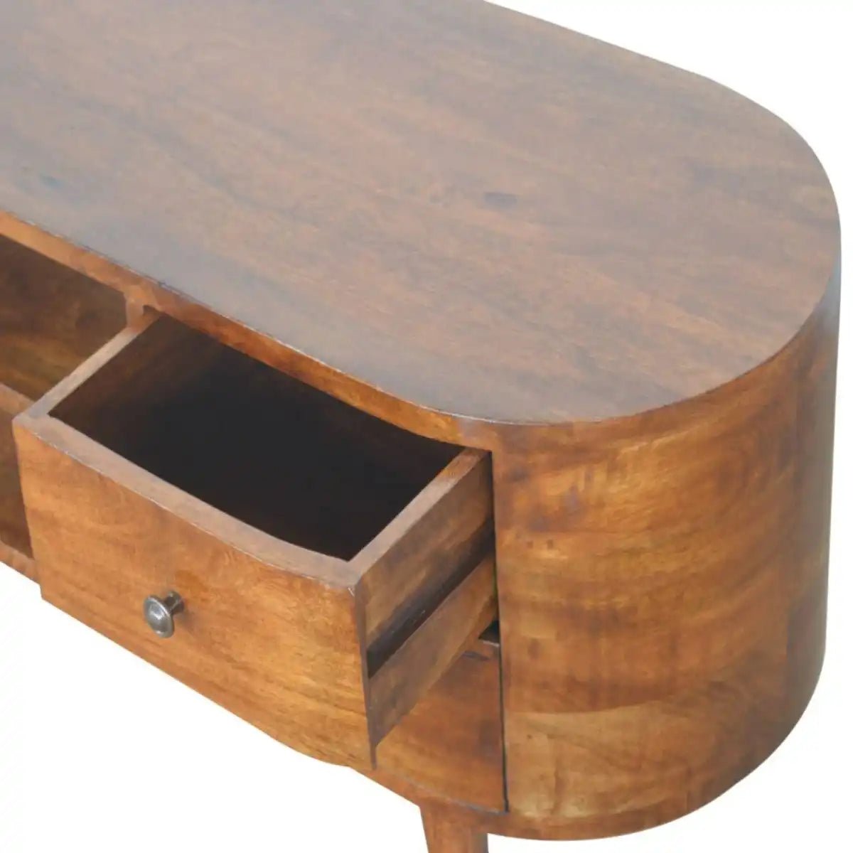 Rounded Media Unit with 4 Drawers in chestnut - effect Solid Mango Wood - Price Crash Furniture