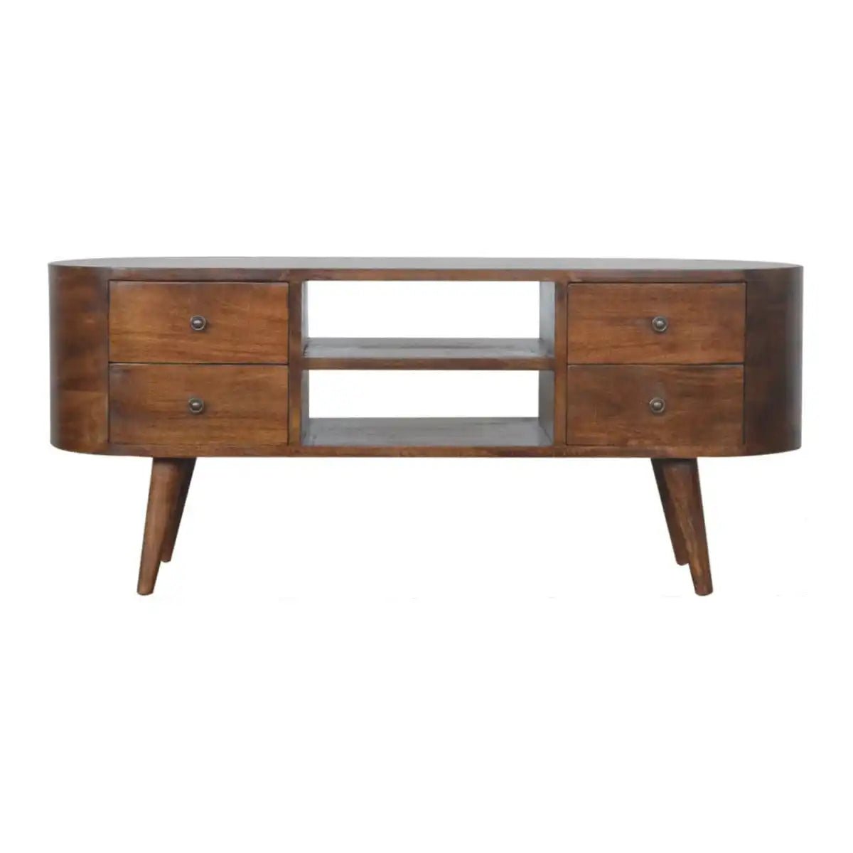 Rounded Media Unit with 4 Drawers in chestnut - effect Solid Mango Wood - Price Crash Furniture