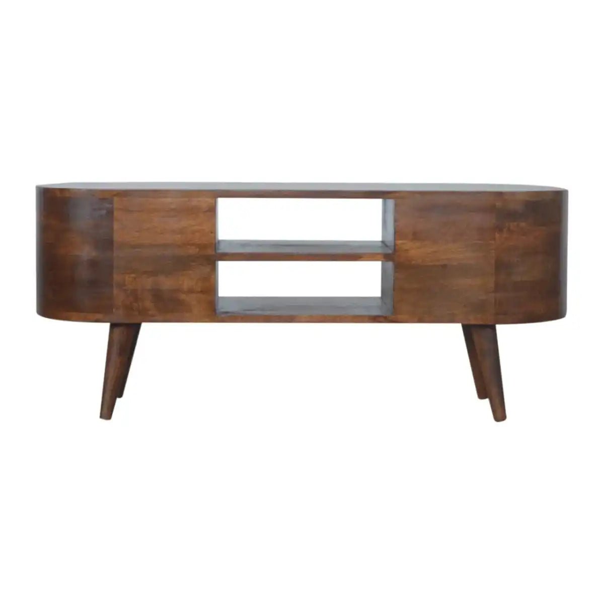 Rounded Media Unit with 4 Drawers in chestnut - effect Solid Mango Wood - Price Crash Furniture