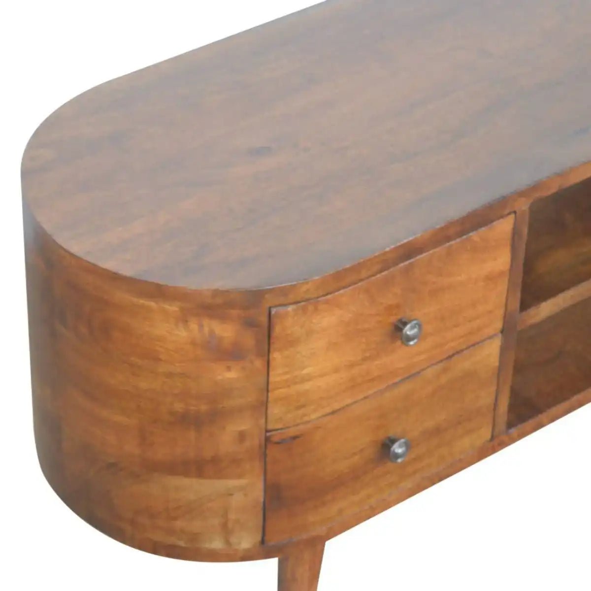 Rounded Media Unit with 4 Drawers in chestnut - effect Solid Mango Wood - Price Crash Furniture