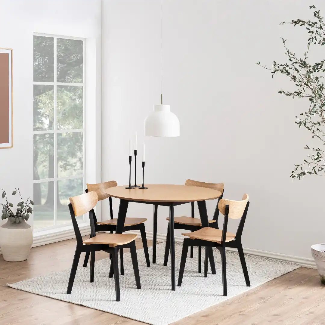 Roxby Round Dining Table in Oak & Black - Price Crash Furniture