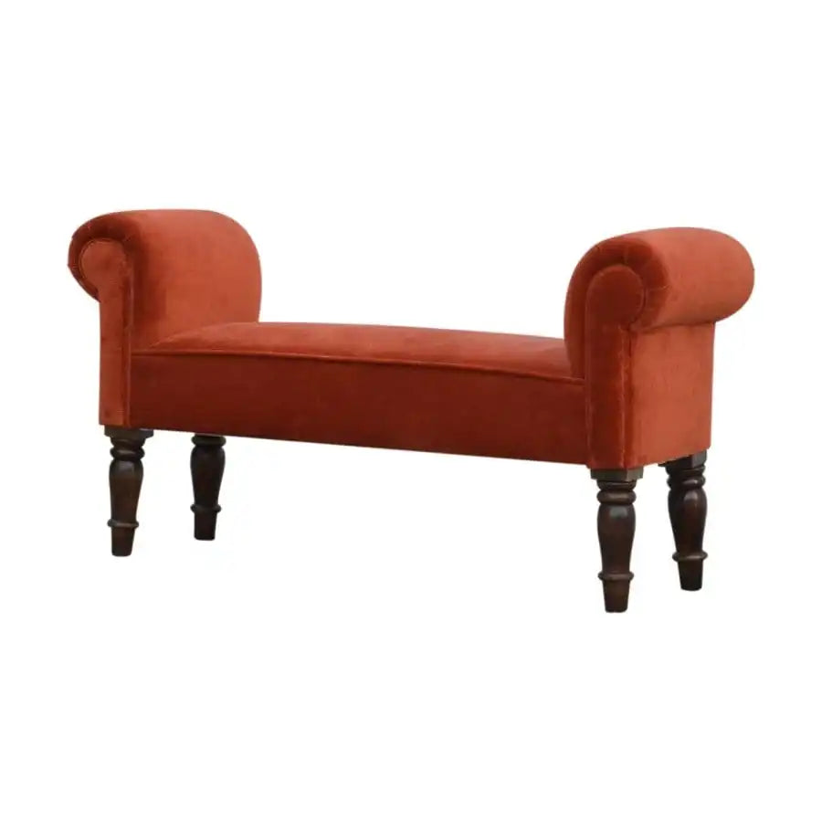 Rust Velvet Bench With Turned Feet - Price Crash Furniture