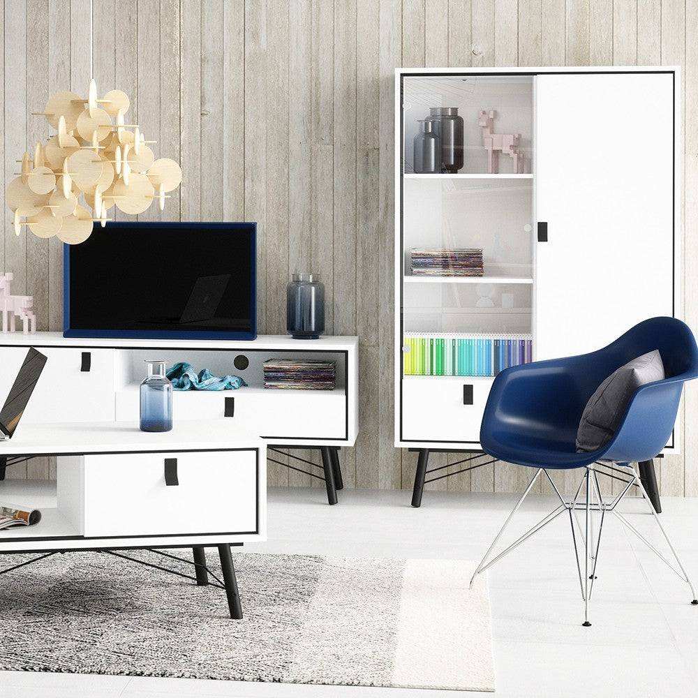 Ry China Display Cabinet 1 Door + 1 Glass Door + 1 Drawer in Matt White - Price Crash Furniture
