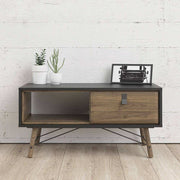 Ry Coffee Table wth 1 Drawer in Matt Black and Walnut - Price Crash Furniture