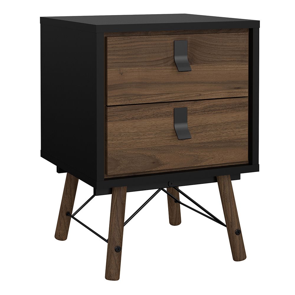 Ry Package - Wardrobe 3 Doors + 3 Drawers + Double chest 6 Drawers + Bedside Cabinet 2 Drawers In Matt Black Walnut - Price Crash Furniture
