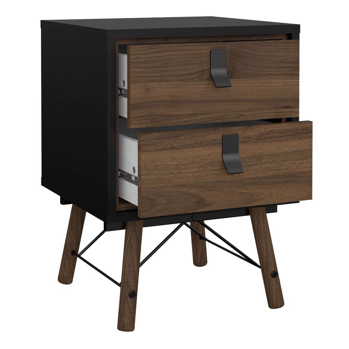 Ry Package - Wardrobe 3 Doors + 3 Drawers + Double chest 6 Drawers + Bedside Cabinet 2 Drawers In Matt Black Walnut - Price Crash Furniture