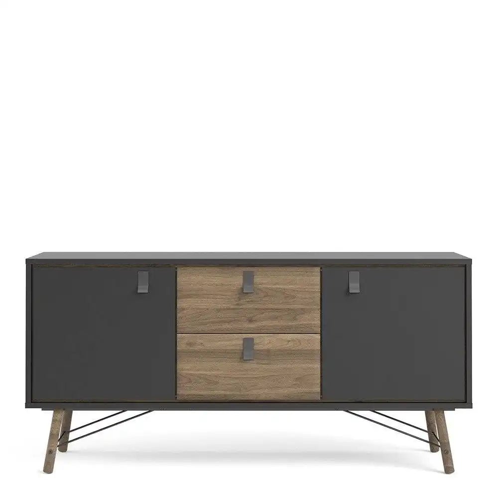 Ry Sideboard 2 Doors + 2 Drawers in Matt Black and Walnut - Price Crash Furniture
