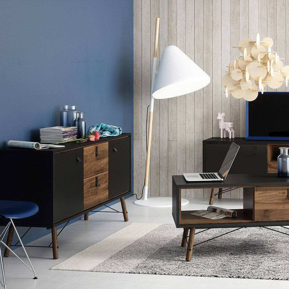Ry Sideboard 2 Doors + 2 Drawers in Matt Black and Walnut - Price Crash Furniture
