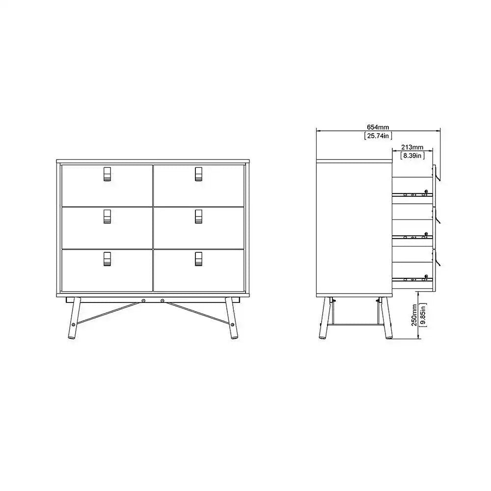 Ry Wide Double 3+3 6 Drawer Chest of Drawers 6 Drawers in Matt White - Price Crash Furniture