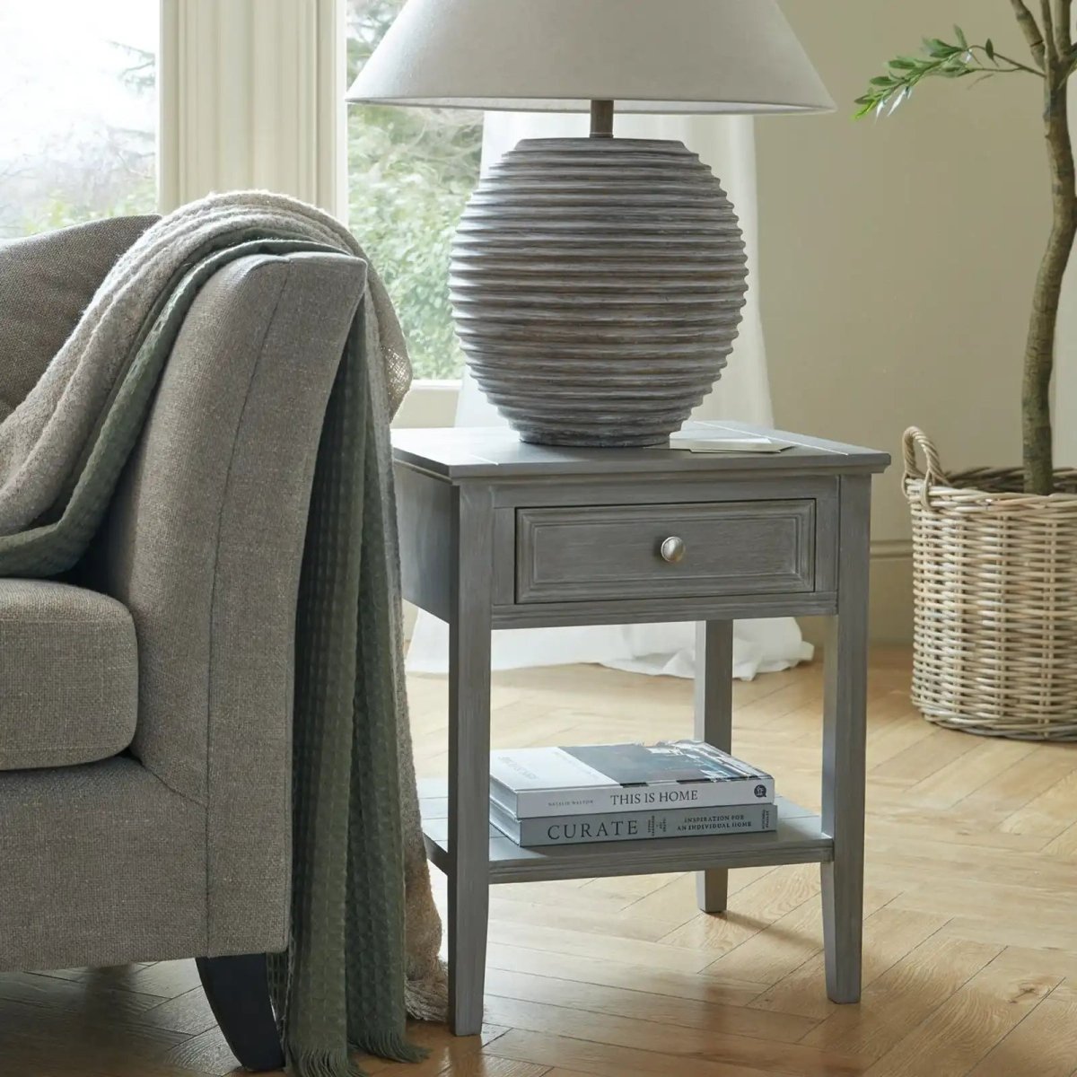 Saturn Table Lamp With Linen Shade - Price Crash Furniture