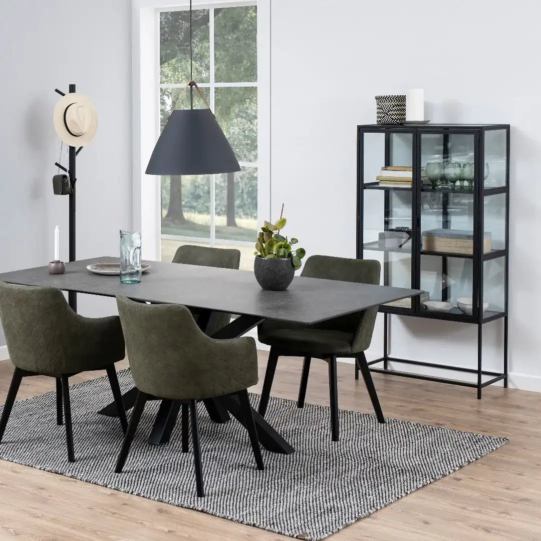 Seaford 2 Glass Door Display Cabinet in Black - Price Crash Furniture