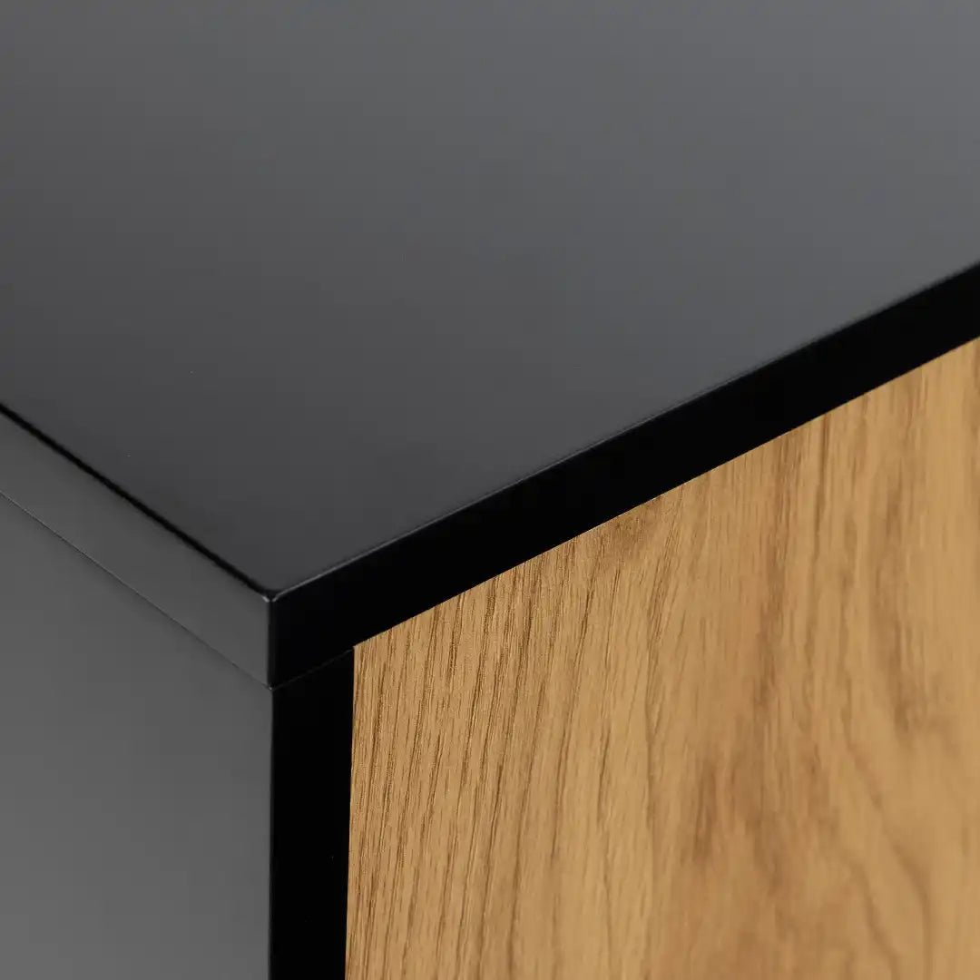 Seaford 4 Door Sideboard in Black & Oak - Price Crash Furniture