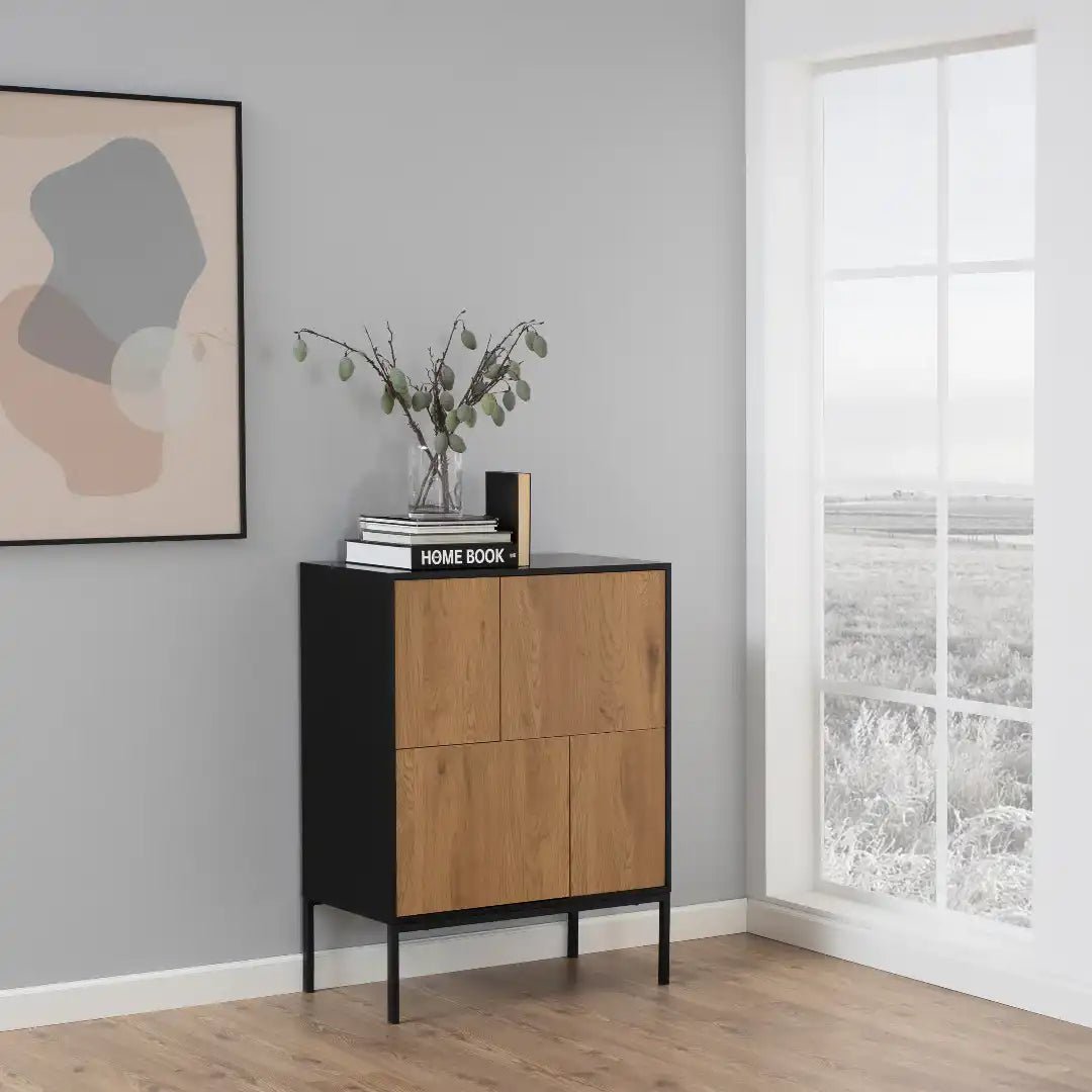 Seaford 4 Door Sideboard in Black & Oak - Price Crash Furniture