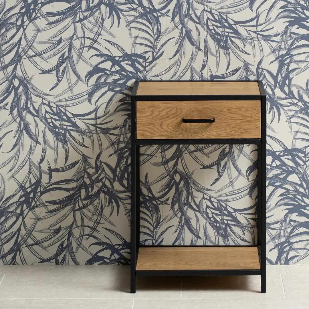 Seaford Bedside Table with 1 Drawer in Black & Oak - Price Crash Furniture