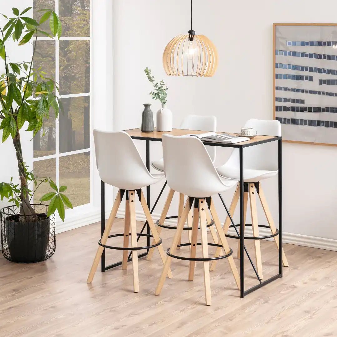 Seaford Black Metal Bar Table with Oak Top - Price Crash Furniture
