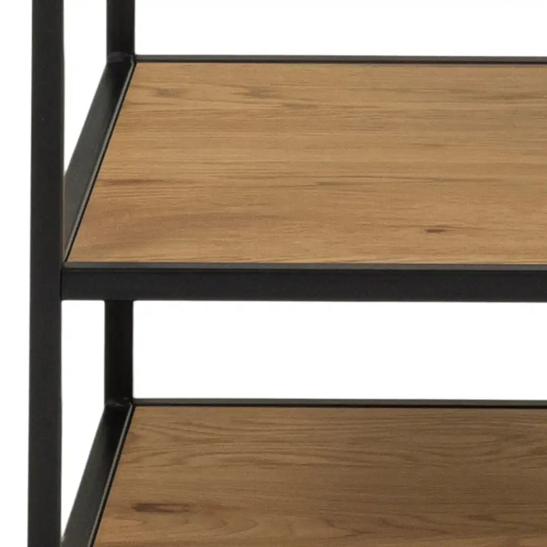 Seaford Black Metal Clothes Rack with 5 Oak Shelves - Price Crash Furniture