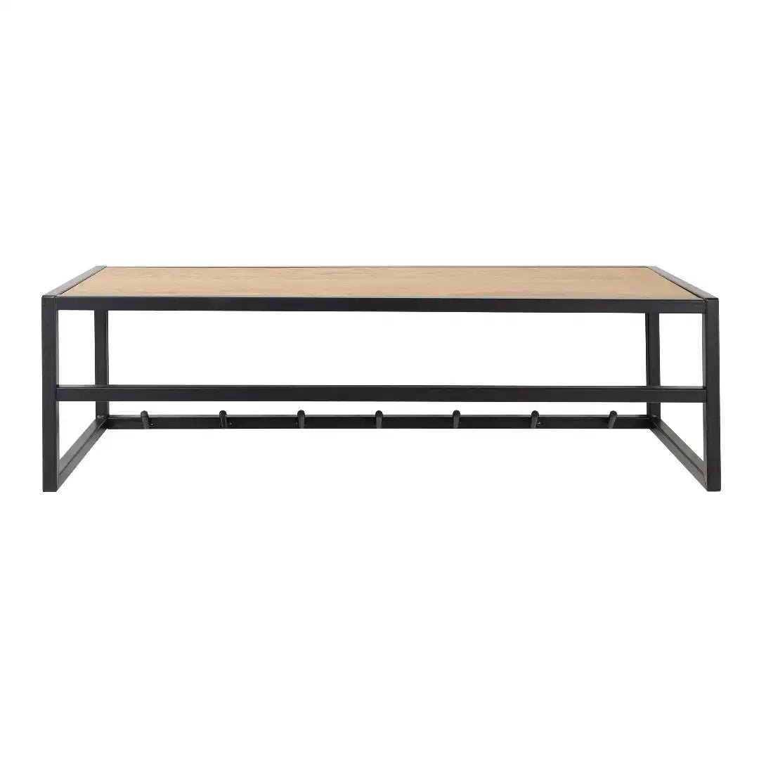 Seaford Black Metal Coat Rack with Oak Top - Price Crash Furniture