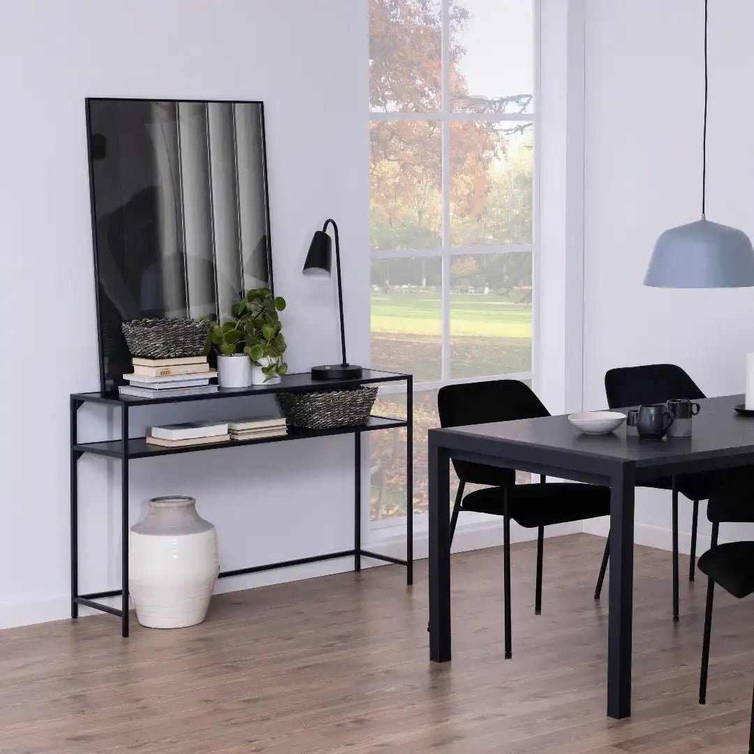 Seaford Black Metal Console Table with Black Top - Price Crash Furniture