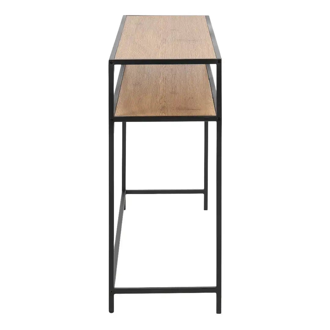 Seaford Black Metal Console Table with Oak Top - Price Crash Furniture