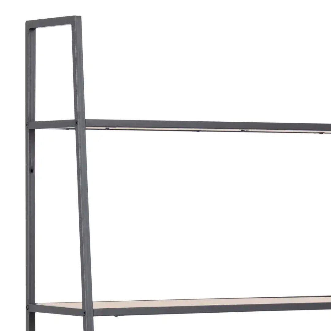 Seaford Black Metal Ladder Bookcase with 5 Oak Shelves - Price Crash Furniture