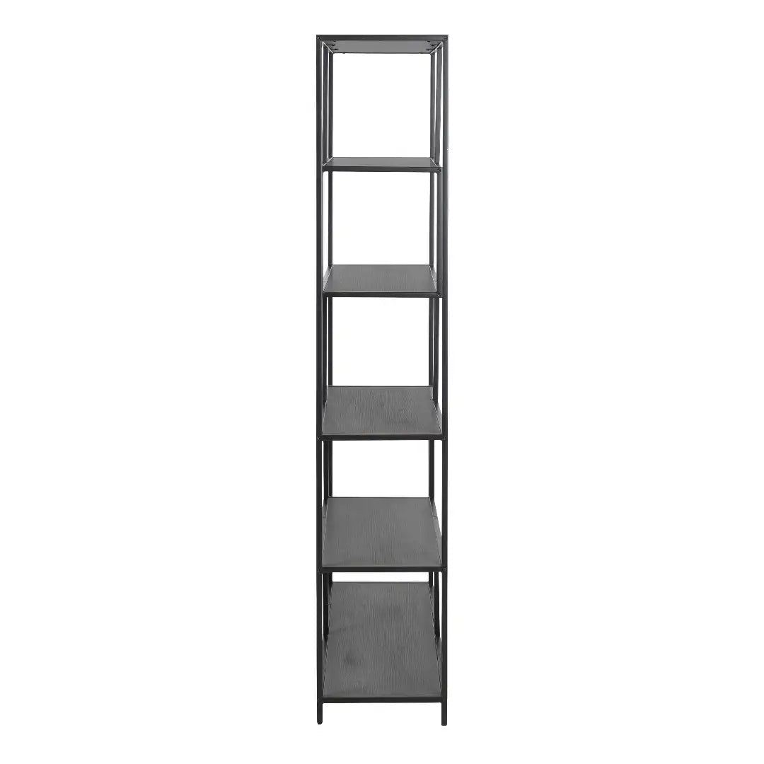 Seaford Black Metal Large Asymmetrical Bookcase with 5 Black Shelves - Price Crash Furniture