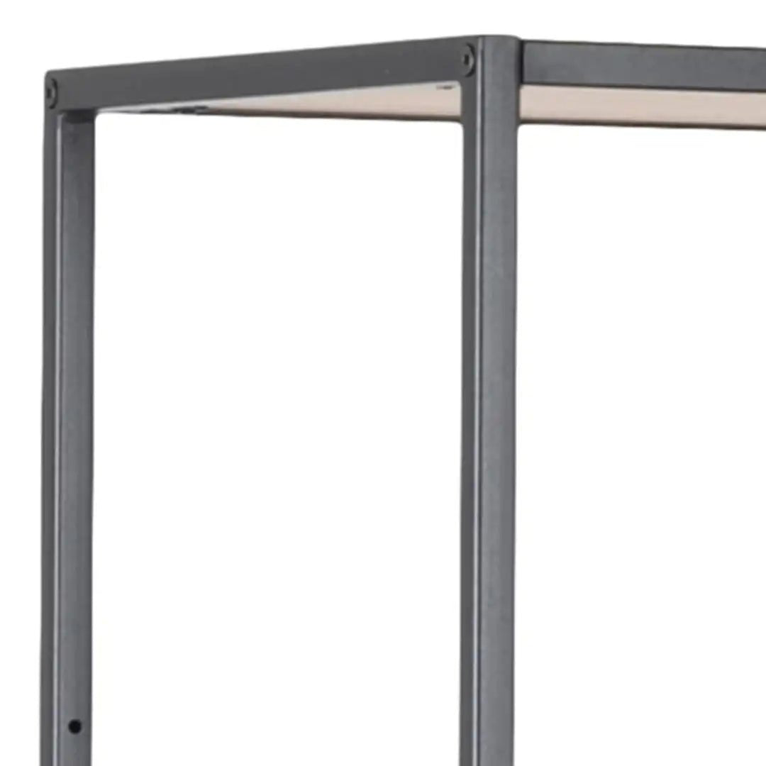 Seaford Black Metal Large Asymmetrical Bookcase with 5 Oak Shelves - Price Crash Furniture