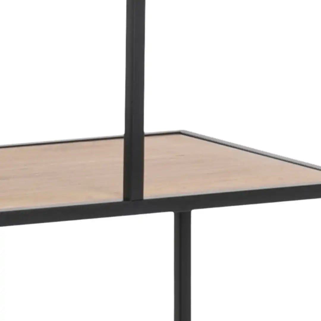Seaford Black Metal Large Asymmetrical Bookcase with 5 Oak Shelves - Price Crash Furniture