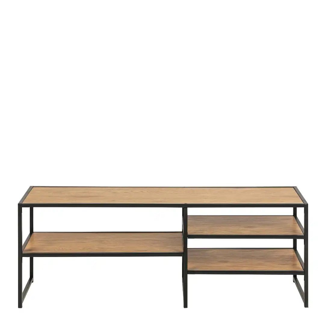 Seaford Black Metal Open TV Unit with 3 Oak Shelves - Price Crash Furniture