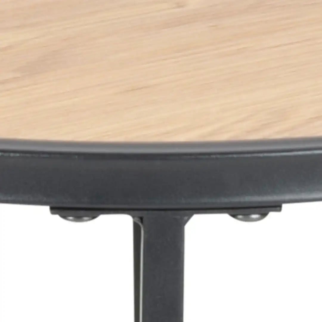 Seaford Black Metal Small Round Side Table with Oak Top - Price Crash Furniture