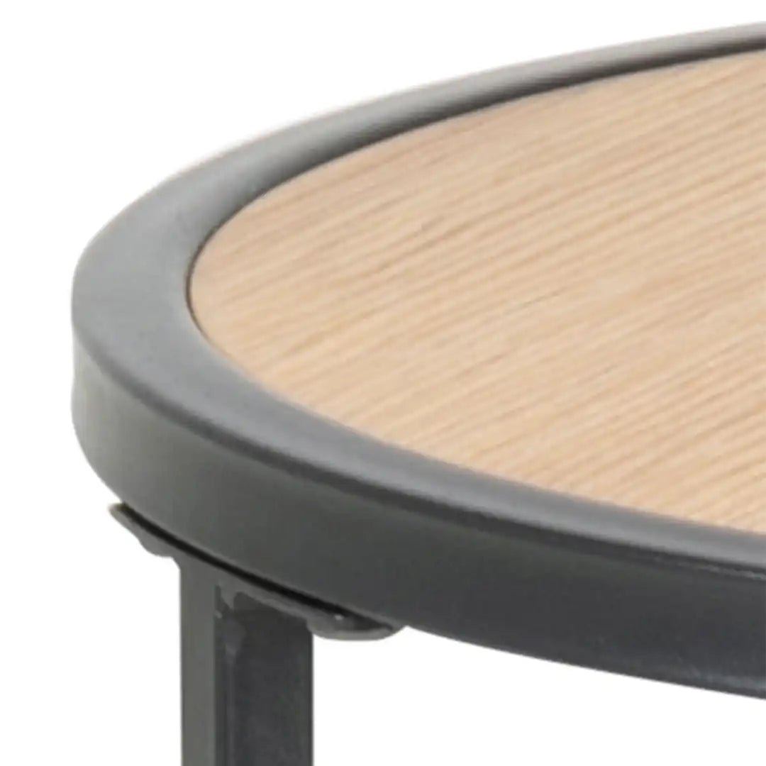 Seaford Black Metal Small Round Side Table with Oak Top - Price Crash Furniture