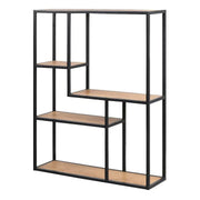 Seaford Black Metal Wide Wall Shelf with 3 Additional Oak Shelves - Price Crash Furniture
