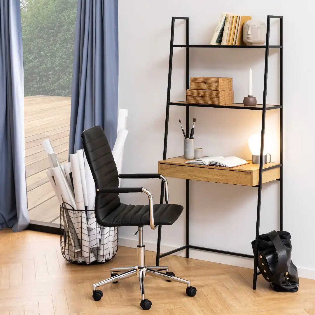 Seaford Bookcase with 1 Drawer in Black and Oak - Price Crash Furniture