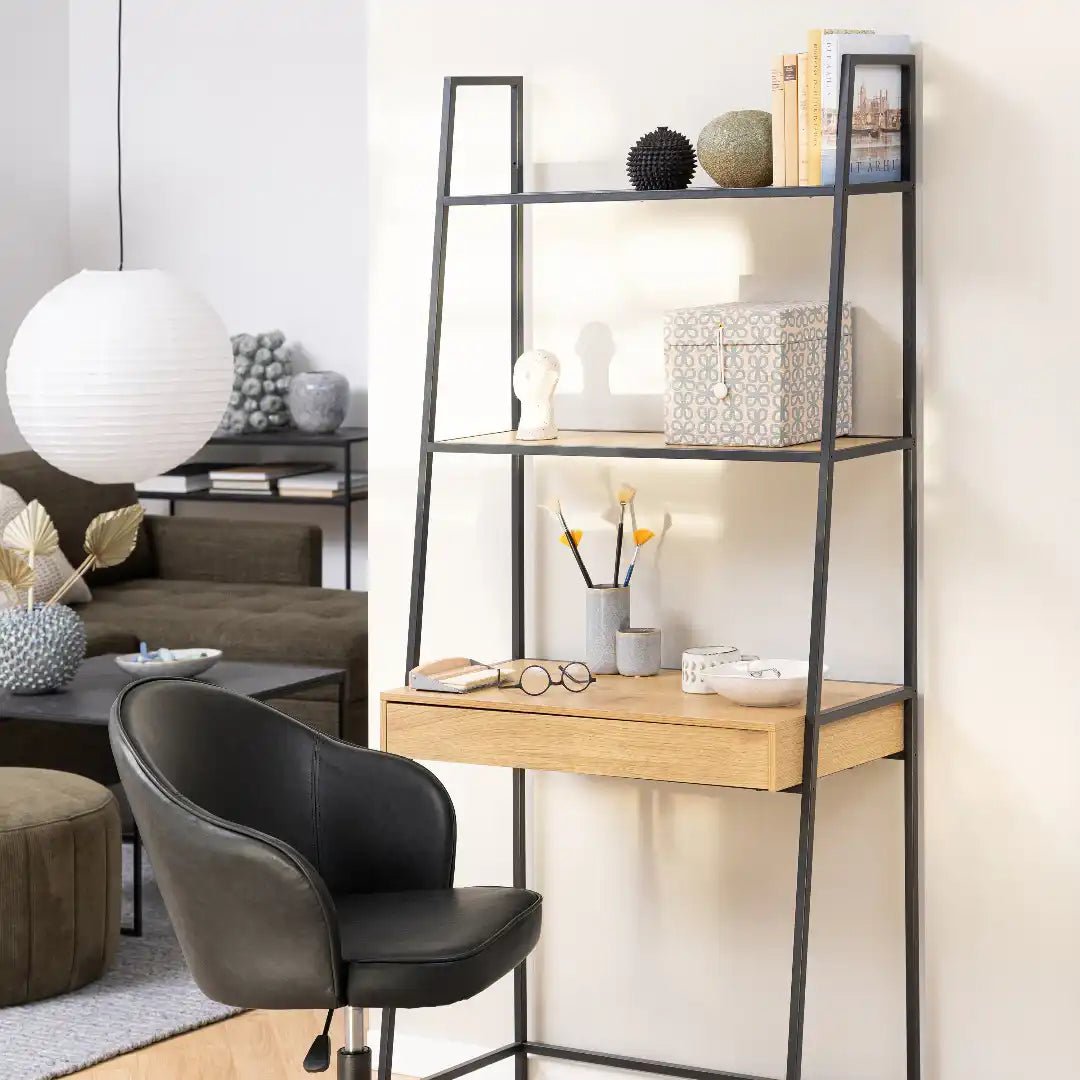 Seaford Bookcase with 1 Drawer in Black and Oak - Price Crash Furniture