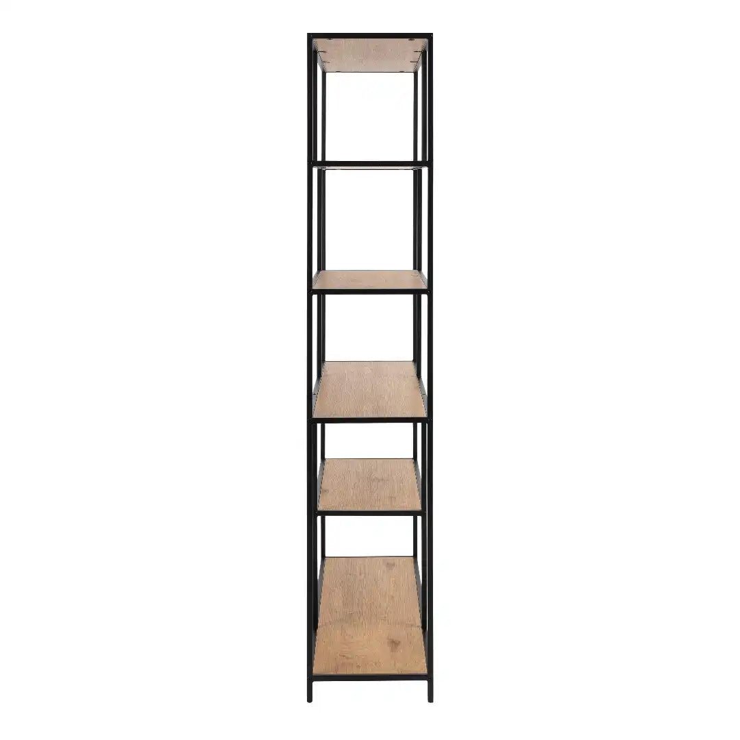 Seaford Bookcase with 5 Shelves in Black and Oak - Price Crash Furniture
