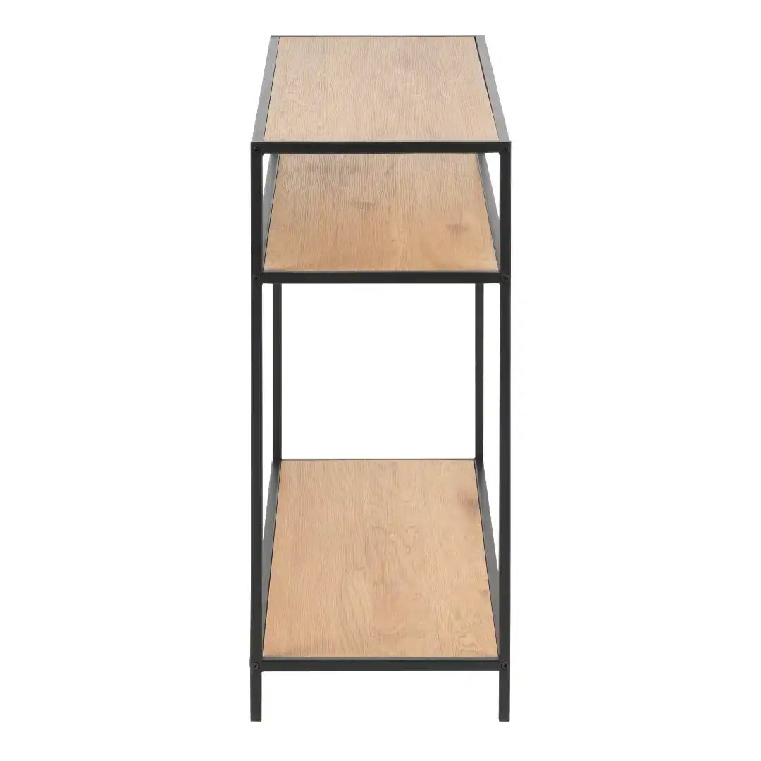 Seaford Console Table, 2 Shelves in Black and Oak - Price Crash Furniture