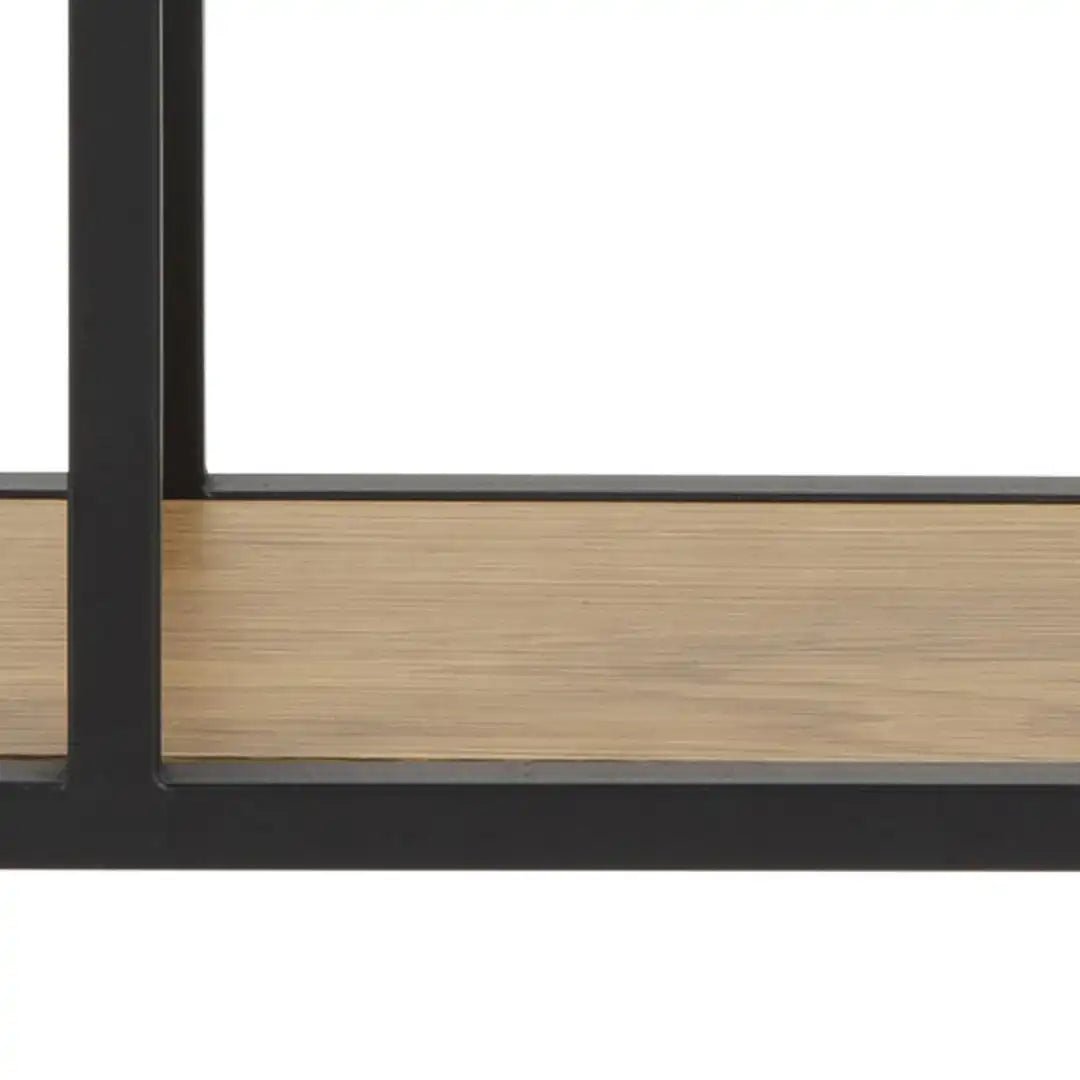Seaford Octagonal Metal Wall Shelf in Black & Oak - Price Crash Furniture
