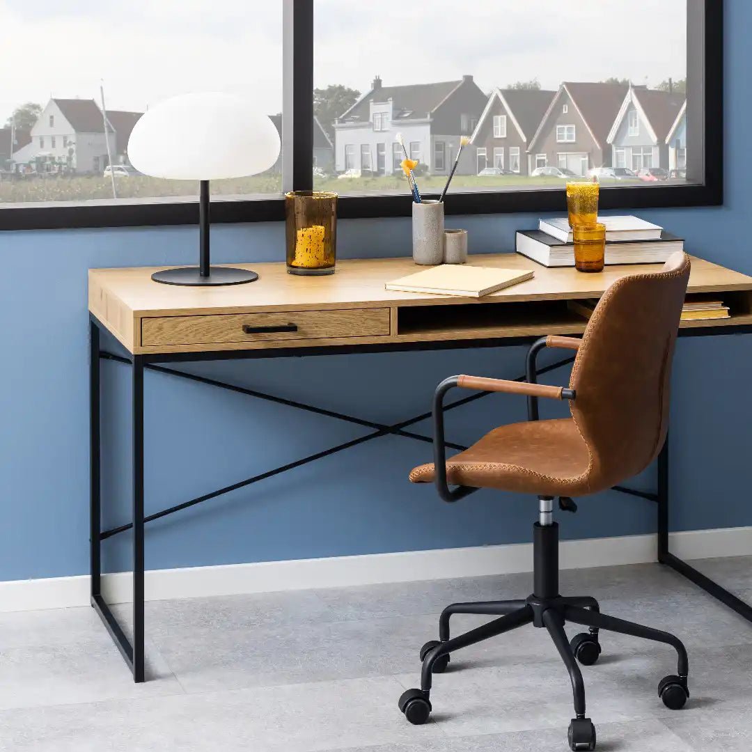 Seaford Office Desk with 1 Drawer in Black and Oak - Price Crash Furniture