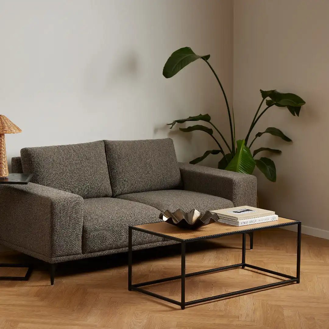 Seaford Rectangular Black Metal Coffee Table with Oak Top - Price Crash Furniture