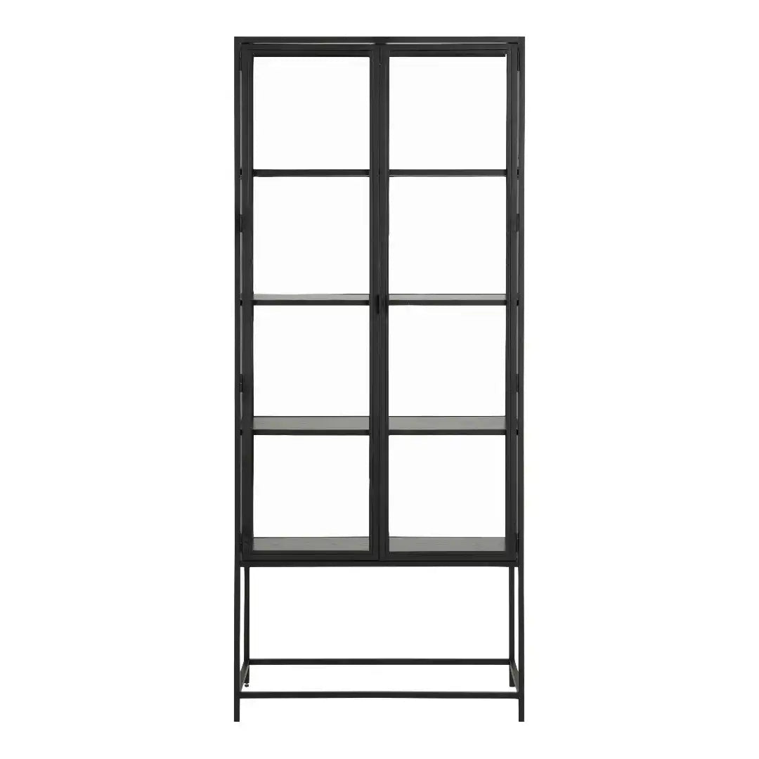 Seaford Tall Black Metal 2 Door Display Cabinet - Price Crash Furniture