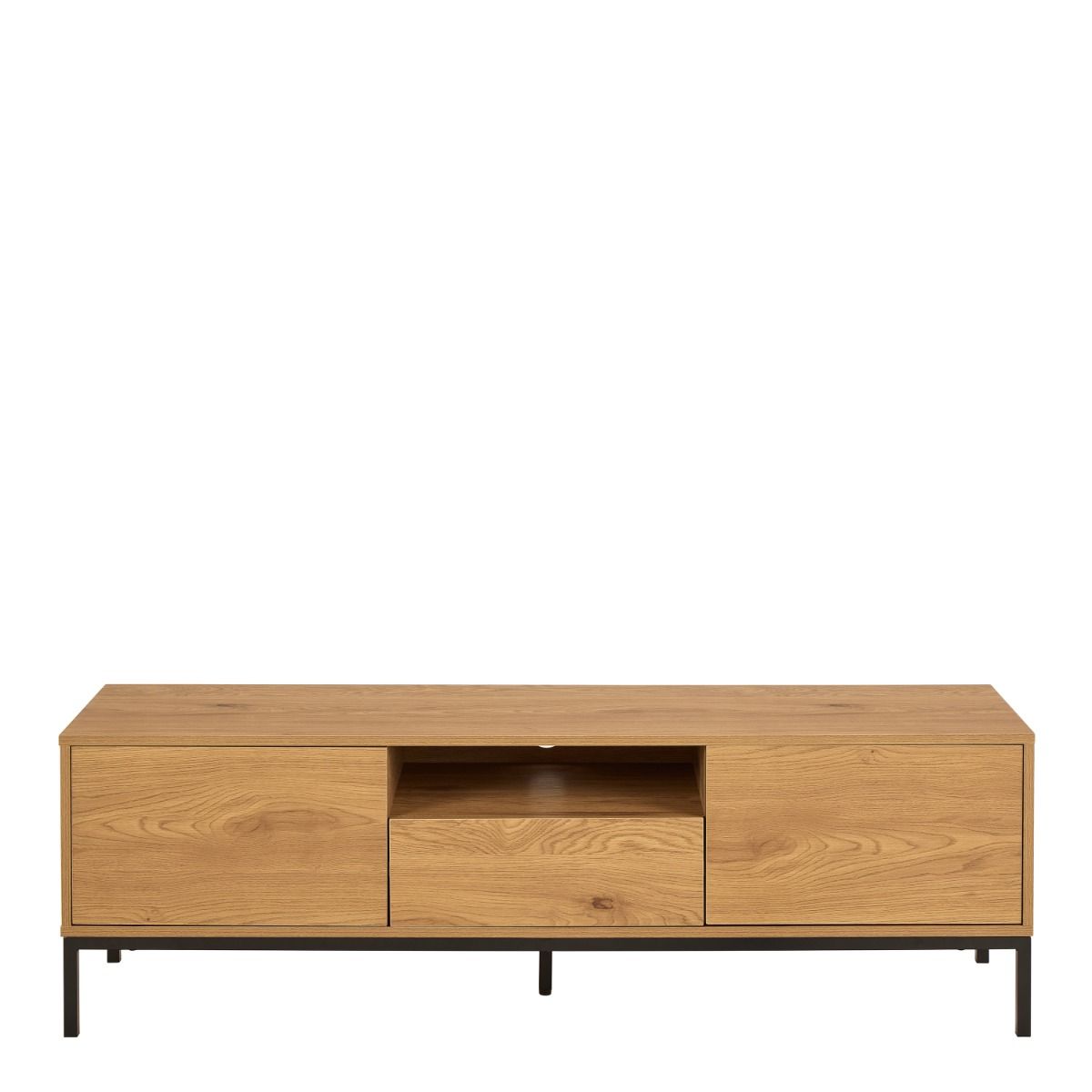Seaford TV Cabinet 2 Doors 1 Drawer In Matt Wild Oak with Black Legs - Price Crash Furniture