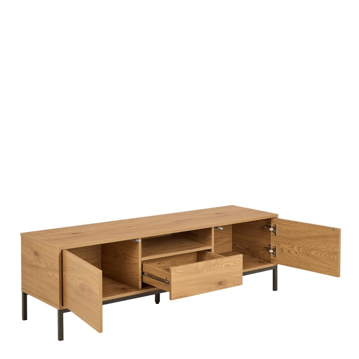 Seaford TV Cabinet 2 Doors 1 Drawer In Matt Wild Oak with Black Legs - Price Crash Furniture