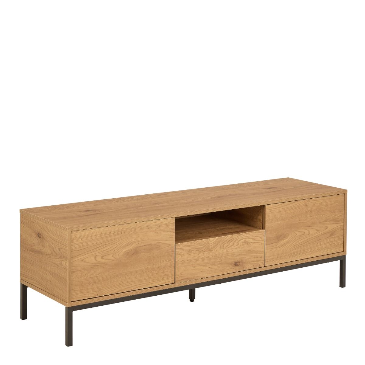 Seaford TV Cabinet 2 Doors 1 Drawer In Matt Wild Oak with Black Legs - Price Crash Furniture