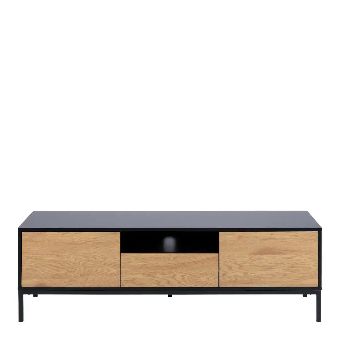 Seaford TV Unit 2 Doors 1 Drawer in Black & Oak - Price Crash Furniture