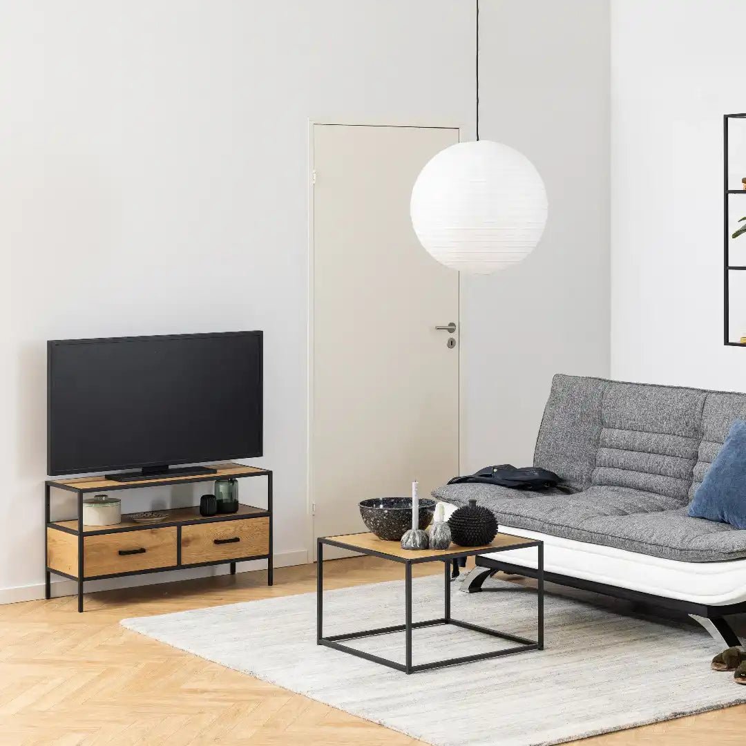 Seaford TV Unit 2 Drawers in Black & Oak - Price Crash Furniture