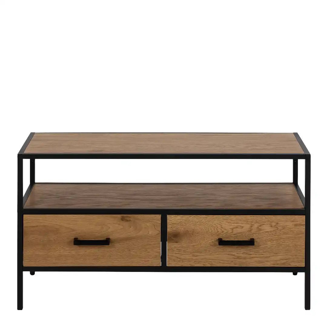 Seaford TV Unit 2 Drawers in Black & Oak - Price Crash Furniture