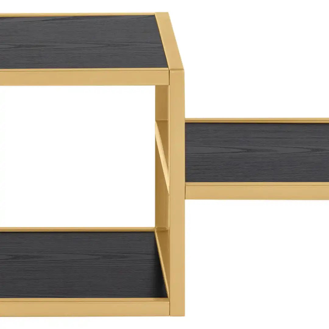 Seaford Wide Gold Metal Bookcase with 4 Black Shelves - Price Crash Furniture