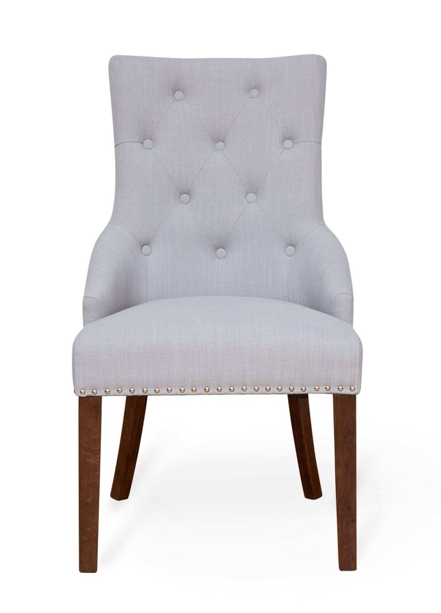 Set of 2 Baumhaus Walnut Flare Back Upholstered Dining Chair in Slate - Price Crash Furniture