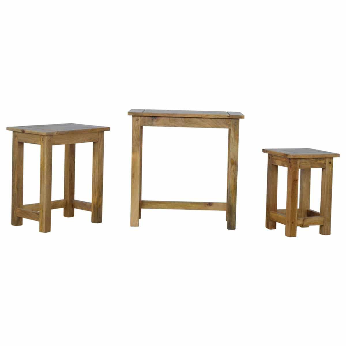 Set of 3 Nesting Table in Oak - effect Mango Wood - Price Crash Furniture